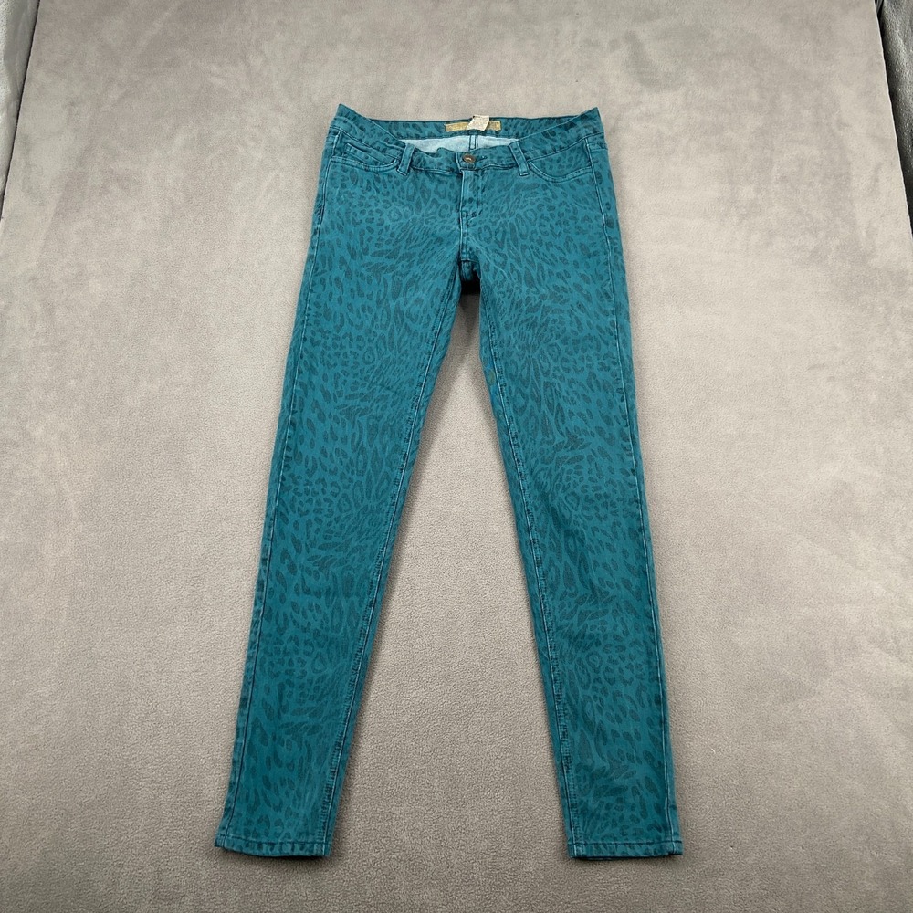 Angel Kiss Skinny Jeans Women 3 Blue Black Cotton Stretch Low Rise Leopard Print